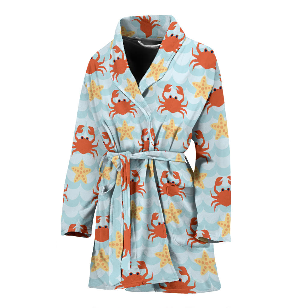 Crab Pattern Print Design 03 Women Bathrobe