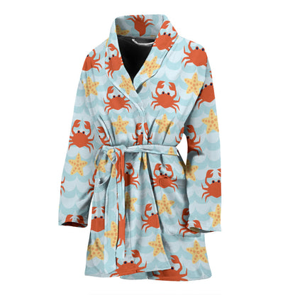 Crab Pattern Print Design 03 Women Bathrobe