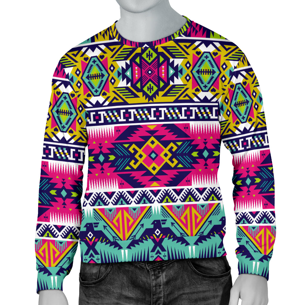 Indian Navajo Color Themed Design Print Men Long Sleeve Sweatshirt