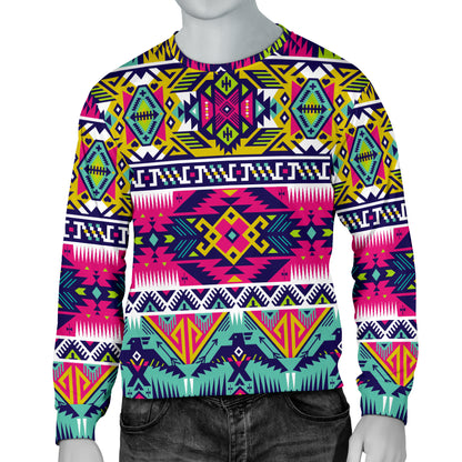 Indian Navajo Color Themed Design Print Men Long Sleeve Sweatshirt
