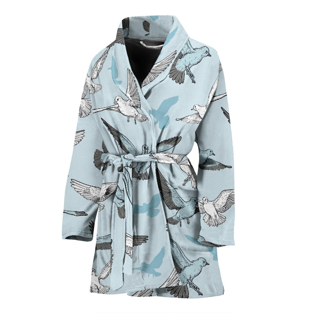 Pigeon Pattern Print Design 03 Women Bathrobe