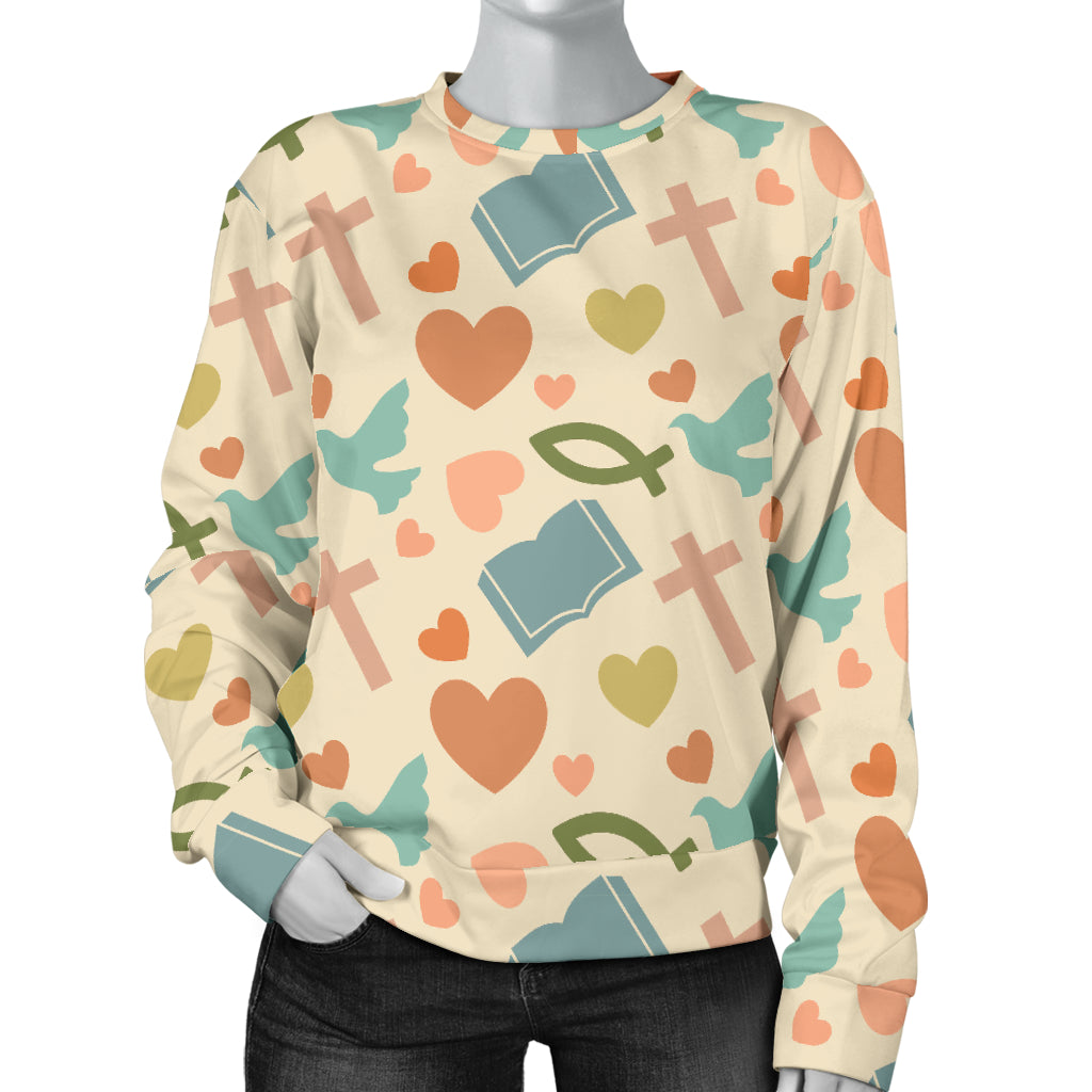 Christian Symbol Pattern Women Long Sleeve Sweatshirt