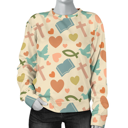 Christian Symbol Pattern Women Long Sleeve Sweatshirt