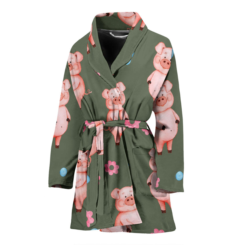 Pig Pattern Print Design 03 Women Bathrobe