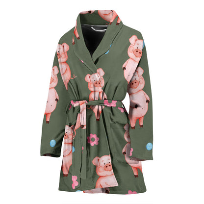 Pig Pattern Print Design 03 Women Bathrobe