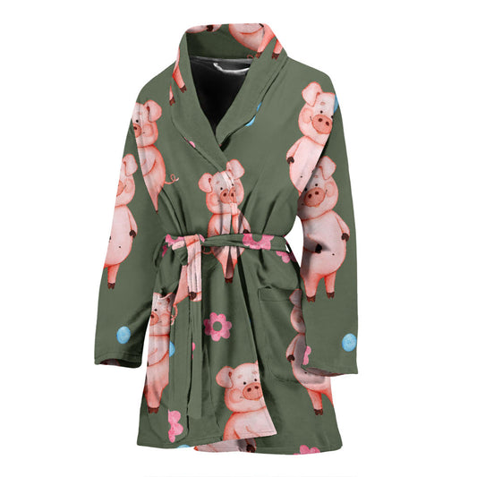 Pig Pattern Print Design 03 Women Bathrobe