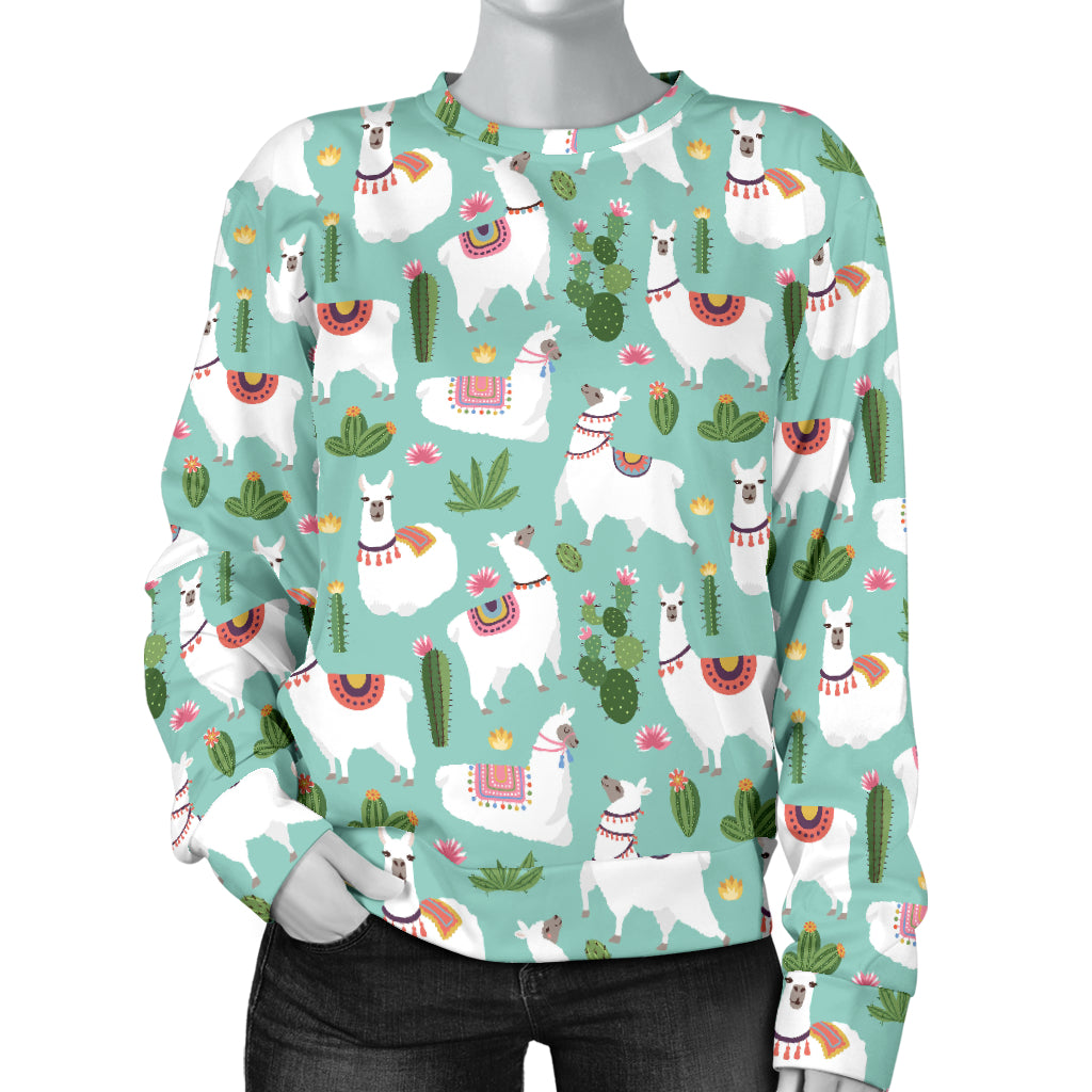 Llama with Cactus Themed Print Women Long Sleeve Sweatshirt