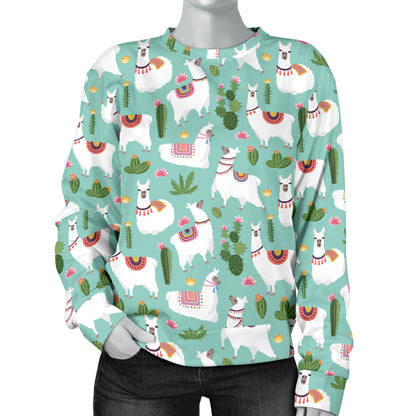 Llama with Cactus Themed Print Women Long Sleeve Sweatshirt