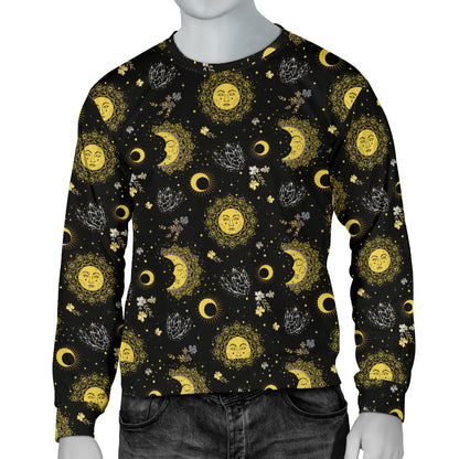 Sun Moon Golden Design Themed Print Men Long Sleeve Sweatshirt