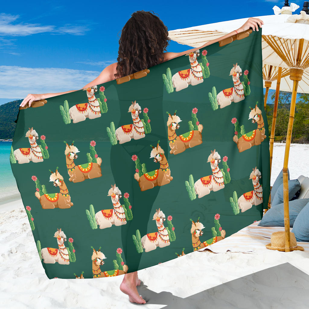 Llama Cactus Pattern Print Design 07 Sarong Pareo Wrap