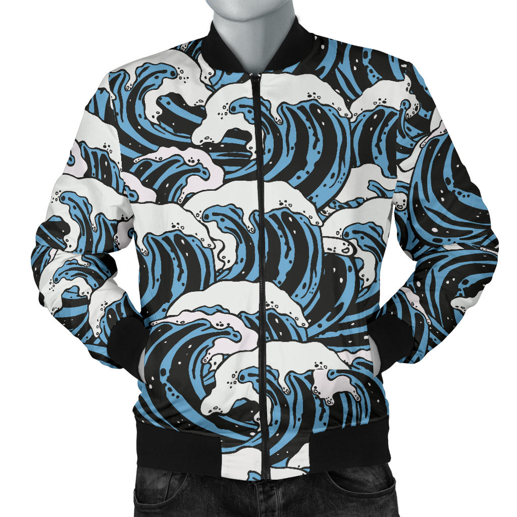 Surf Wave Pattern Print Men Bomber Jacket