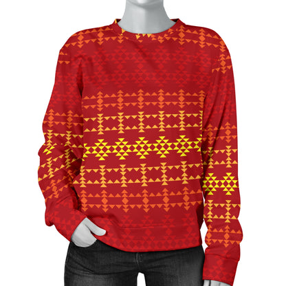 Southwest Red Gold Design Themed Print Women Long Sleeve Sweatshirt