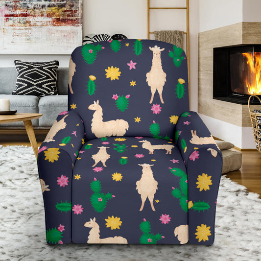 Llama Cactus Pattern Print Design 012 Recliner Slipcover with Pocket