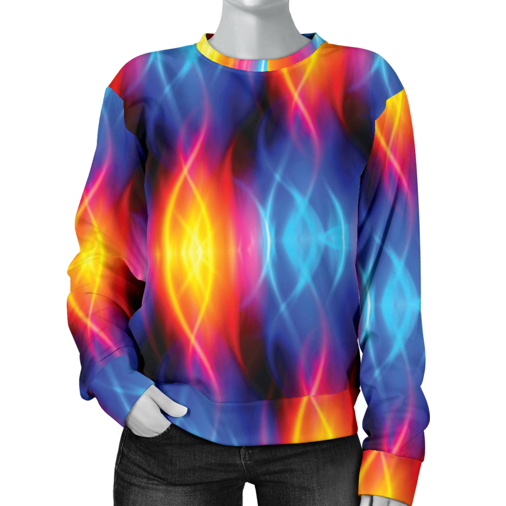 Flame Fire Blue Design Print Women Long Sleeve Sweatshirt