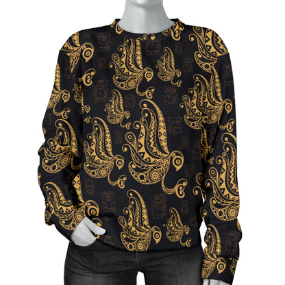 Owl Tribal Polynesian Design Print Women Long Sleeve Sweatshirt