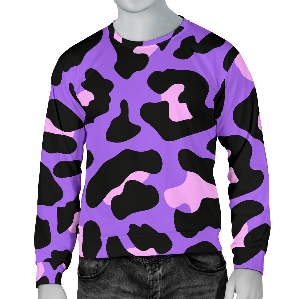Cheetah Purple Neon Print Pattern Men Long Sleeve Sweatshirt