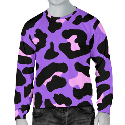 Cheetah Purple Neon Print Pattern Men Long Sleeve Sweatshirt