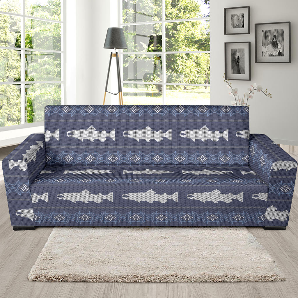 Salmon Fish Knit Style Print Design LKS304 Sofa Slipcover