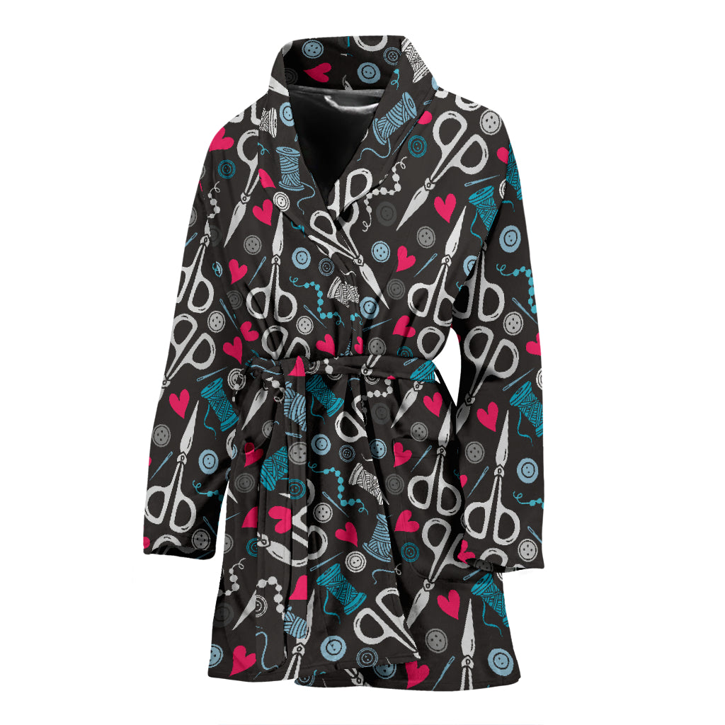 Sewing Equipment Print Design LKS305 Women Bathrobe