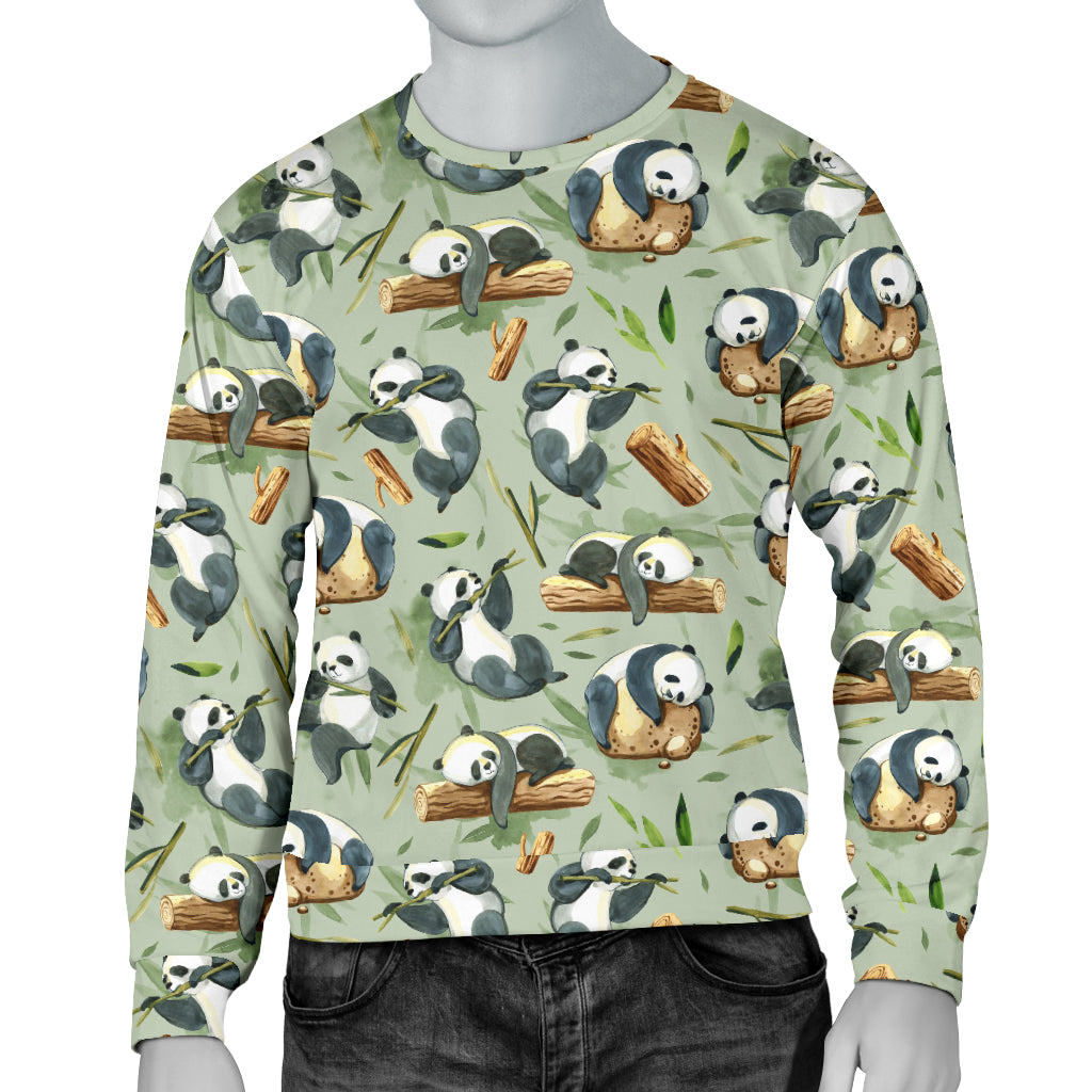 Panda Bear Design Bamboo Print Men Long Sleeve Sweatshirt