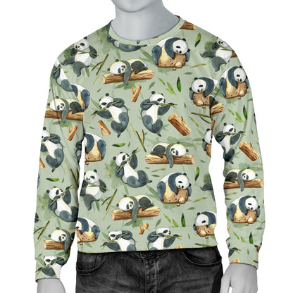 Panda Bear Design Bamboo Print Men Long Sleeve Sweatshirt