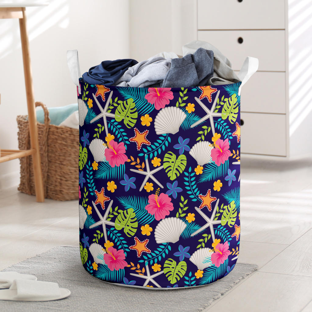 Beach Seashell Floral Theme Laundry Basket