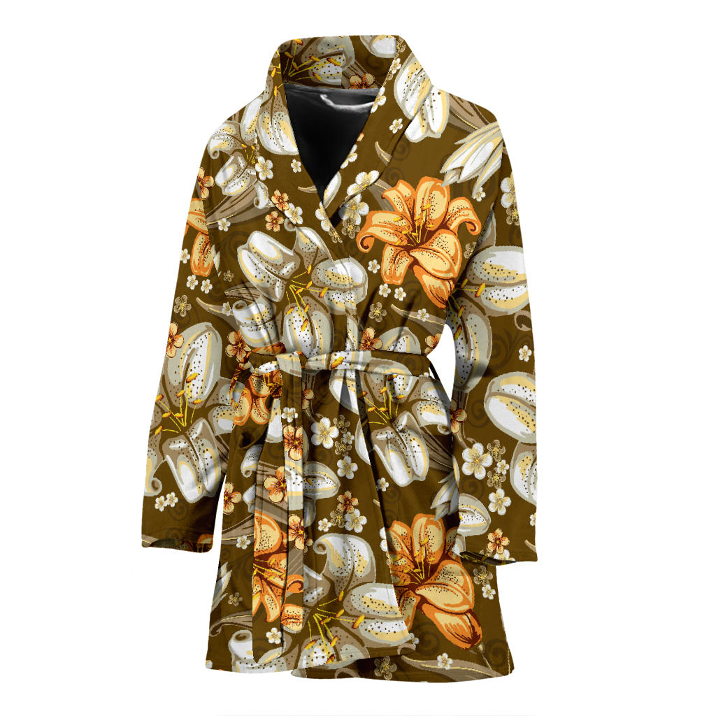 Lily Pattern Print Design 01 Women Bathrobe