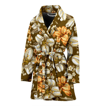 Lily Pattern Print Design 01 Women Bathrobe