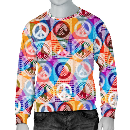 Peace Sign Patchwork Design Print Men Long Sleeve Sweatshirt