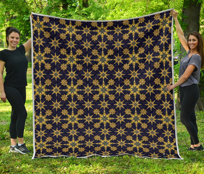 kaleidoscope Gold Print Design Quilt Bedspread