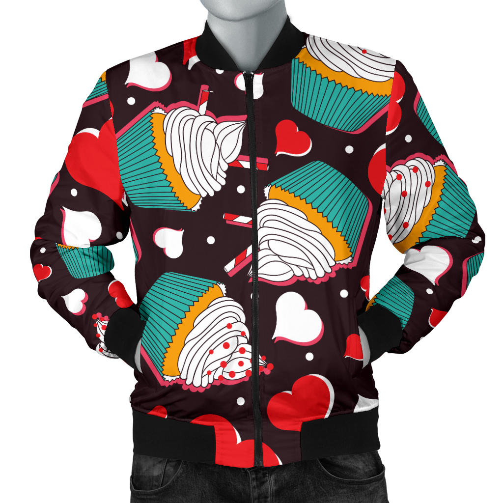 Cupcakes Heart Print Pattern Men Bomber Jacket