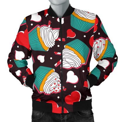 Cupcakes Heart Print Pattern Men Bomber Jacket