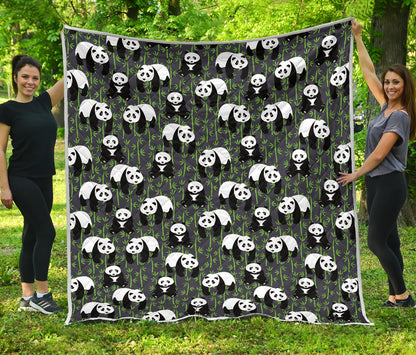 Panda Bear Bamboo Themed Print Quilt Bedspread