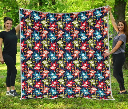 Monkey Colorful Design Themed Print Quilt Bedspread