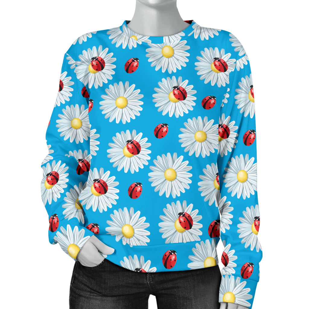 Ladybug with Daisy Themed Print Pattern Women Long Sleeve Sweatshirt