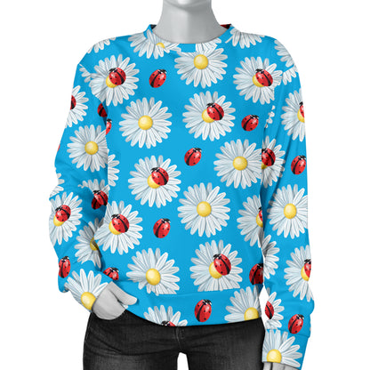 Ladybug with Daisy Themed Print Pattern Women Long Sleeve Sweatshirt