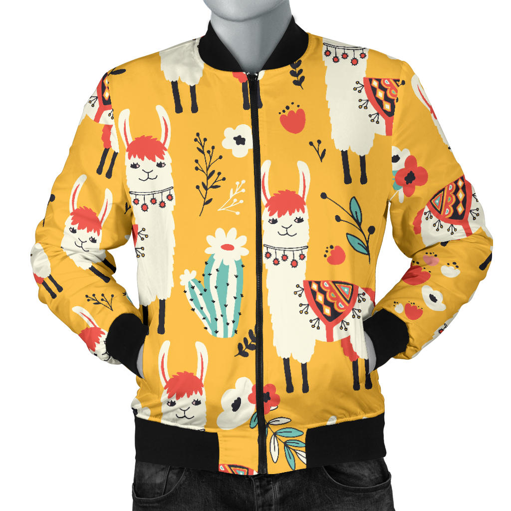 Llama Cute Themed Print Men Bomber Jacket