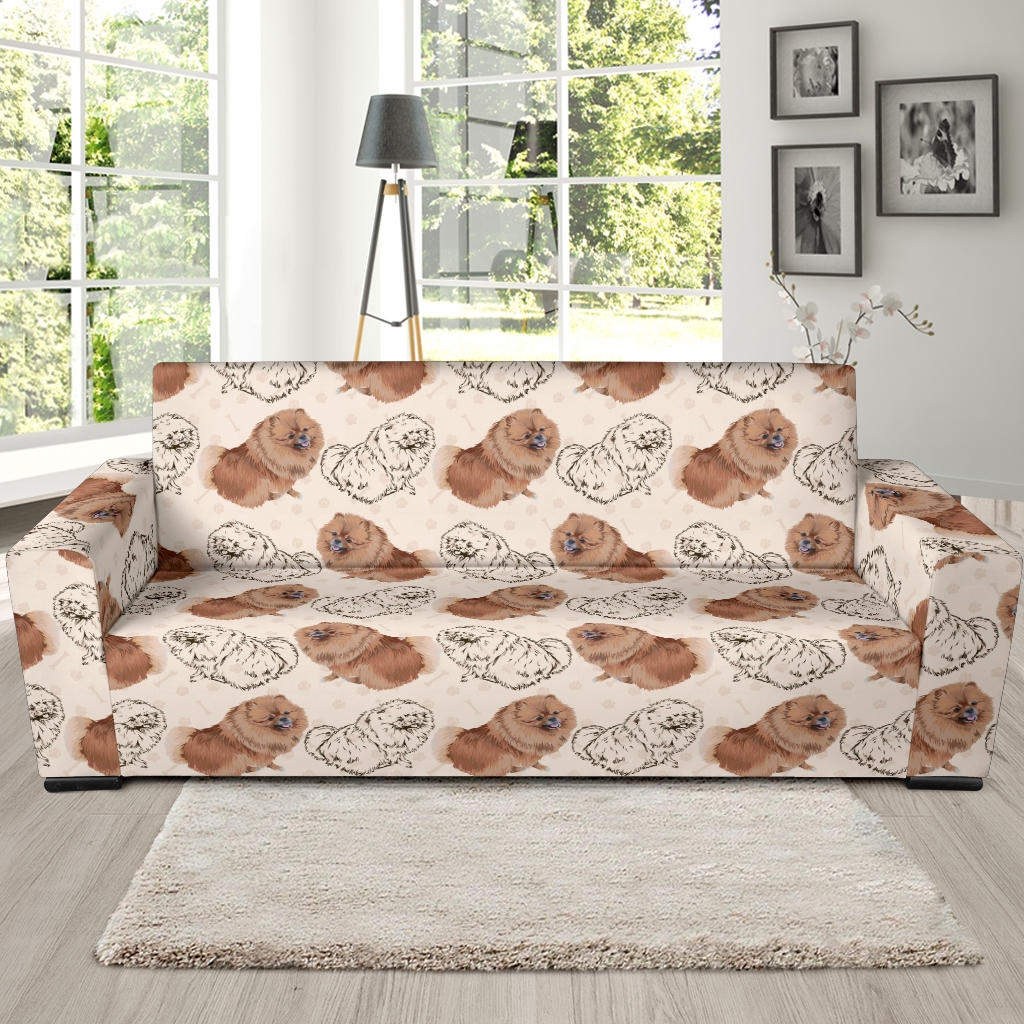 Pomeranians Pattern Print Design A01 Sofa Slipcover