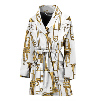Trombone Pattern Print Design 04 Women Bathrobe