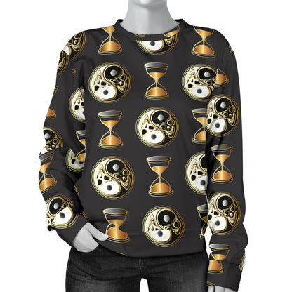 Yin Yang Skull Themed Design Print Women Long Sleeve Sweatshirt