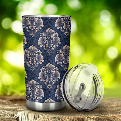 Damask Blue Luxury Print Pattern Tumbler