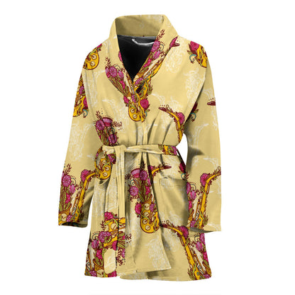 Saxophone Pattern Print Design 04 Women Bathrobe