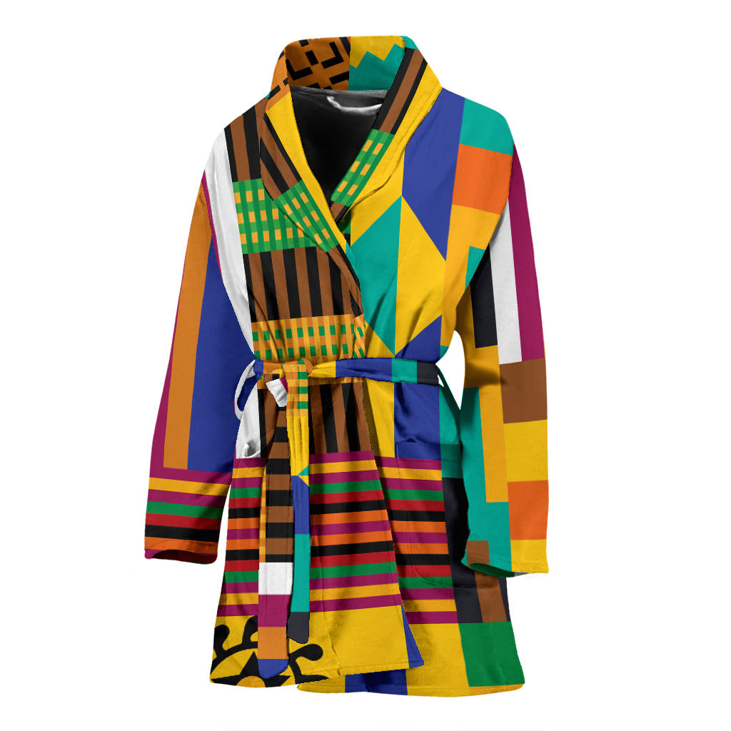Kente Pattern Print Design 03 Women Bathrobe