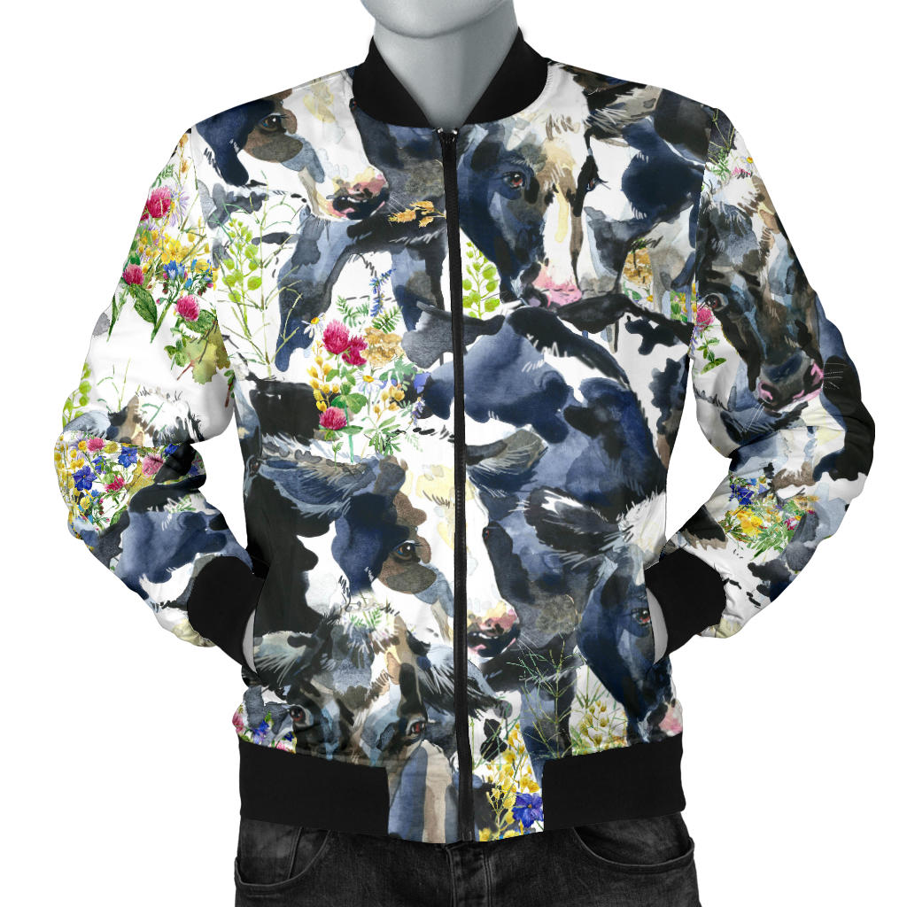 Cow Watercolor Print Pattern Men Bomber Jacket