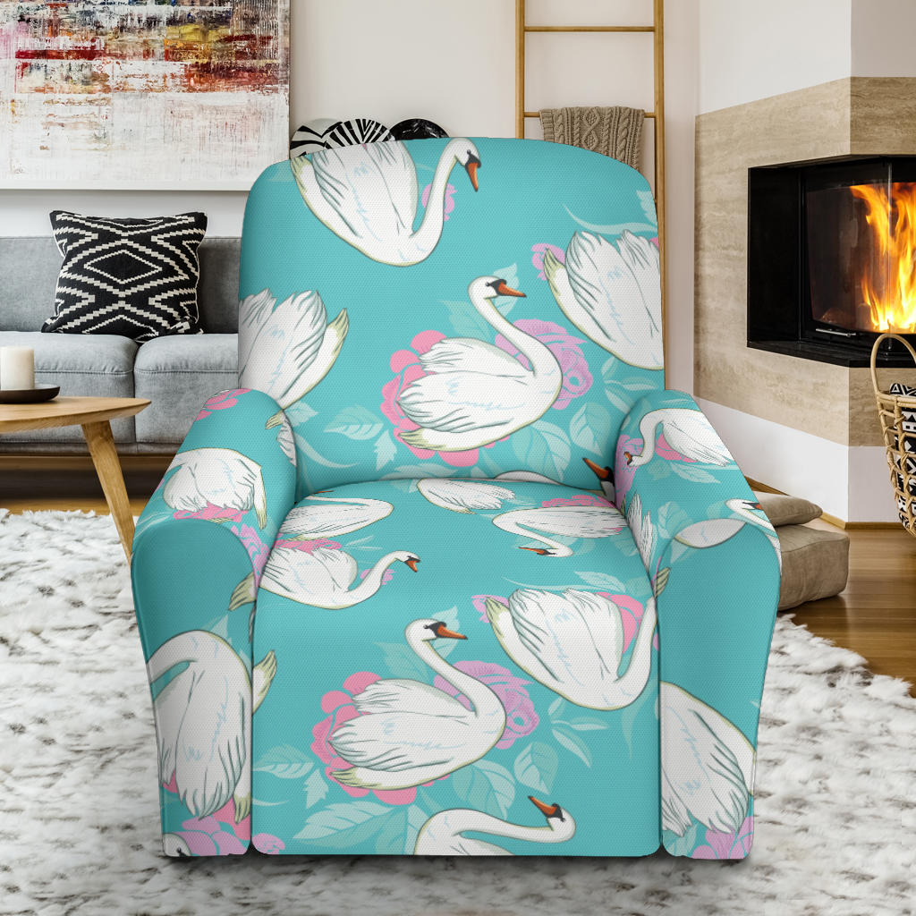 Swan Pattern Print Design 03 Recliner Slipcover with Pocket
