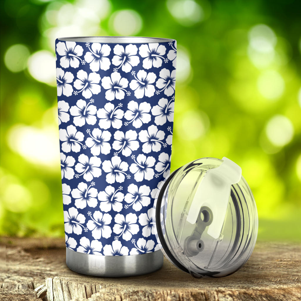 Hibiscus Blue Hawaiian Flower Pattern Tumbler