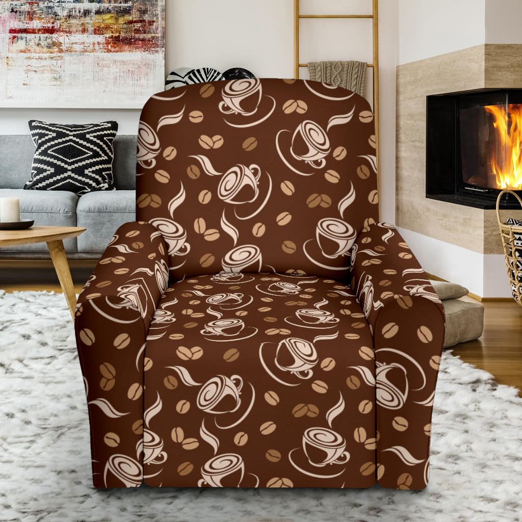 Coffee Pattern Print Design 03 Recliner Slipcover with Pocket