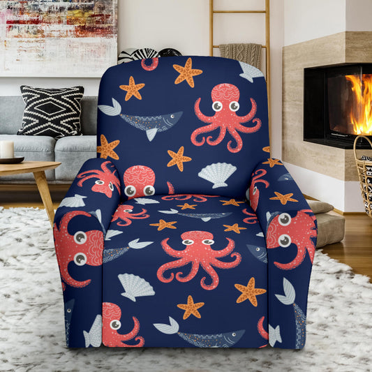 Octopus Pattern Print Design A04 Recliner Slipcover with Pocket