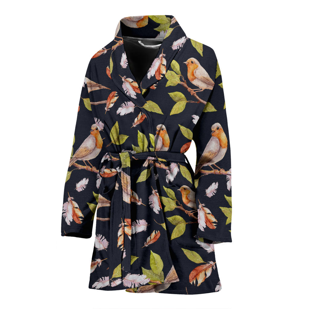 Birds Pattern Print Design 02 Women Bathrobe