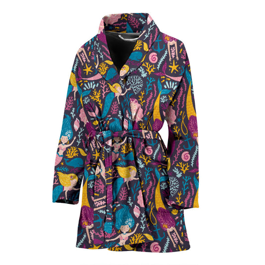 Mermaid Pattern Print Design 08 Women Bathrobe